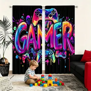 2-Pack Cyberpunk Gamer Curtains, Semi-Transparent Polyester, Ideal for Bedroom/living Room/home Office, Perfect for Gaming Decor