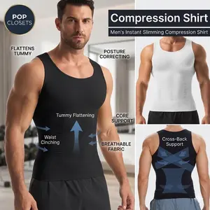 Mens Body Shaper Vest, Gynecomastia Compression Shirts, Tummy Control Undershirts Compression Shirt Men Shapewear Body Shaper Vest Compression Tank Top Undershirt