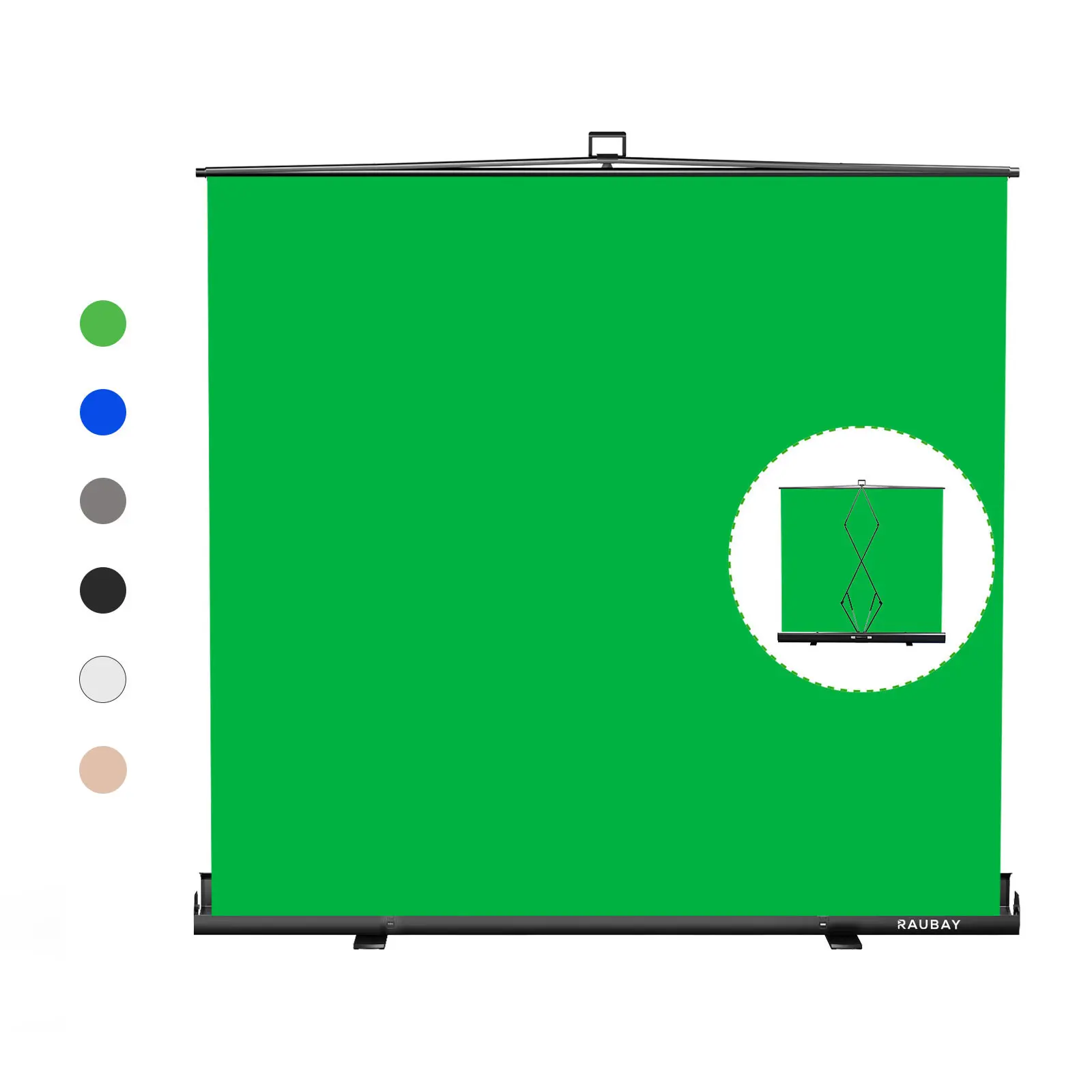 RAUBAY 6.6′x 6.9′ Collapsible Green Screen (Blue/White/Grey/Black/Beige) Backdrop Portable Retractable Chroma Key Panel Photo Background with Stand for Video Conference, Photographic Studio, Streaming and more