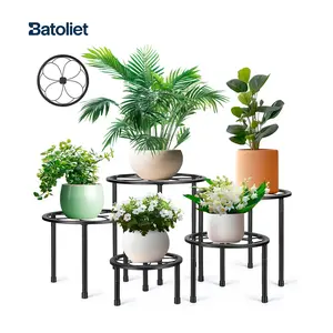 5-Piece Black Metal Round Plant Stand Set Rust-Resistant Wrought Iron Racks, Suitable For Both Indoor And Outdoor Use. Accommodates Multiple Potted Plants; A Perfect Accent For Gardens And Home Spaces, Featuring Excellent Load-Bearing Capacity