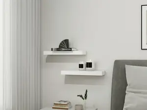 stays White 16.5" Wood Floating Shelves, Set of 2