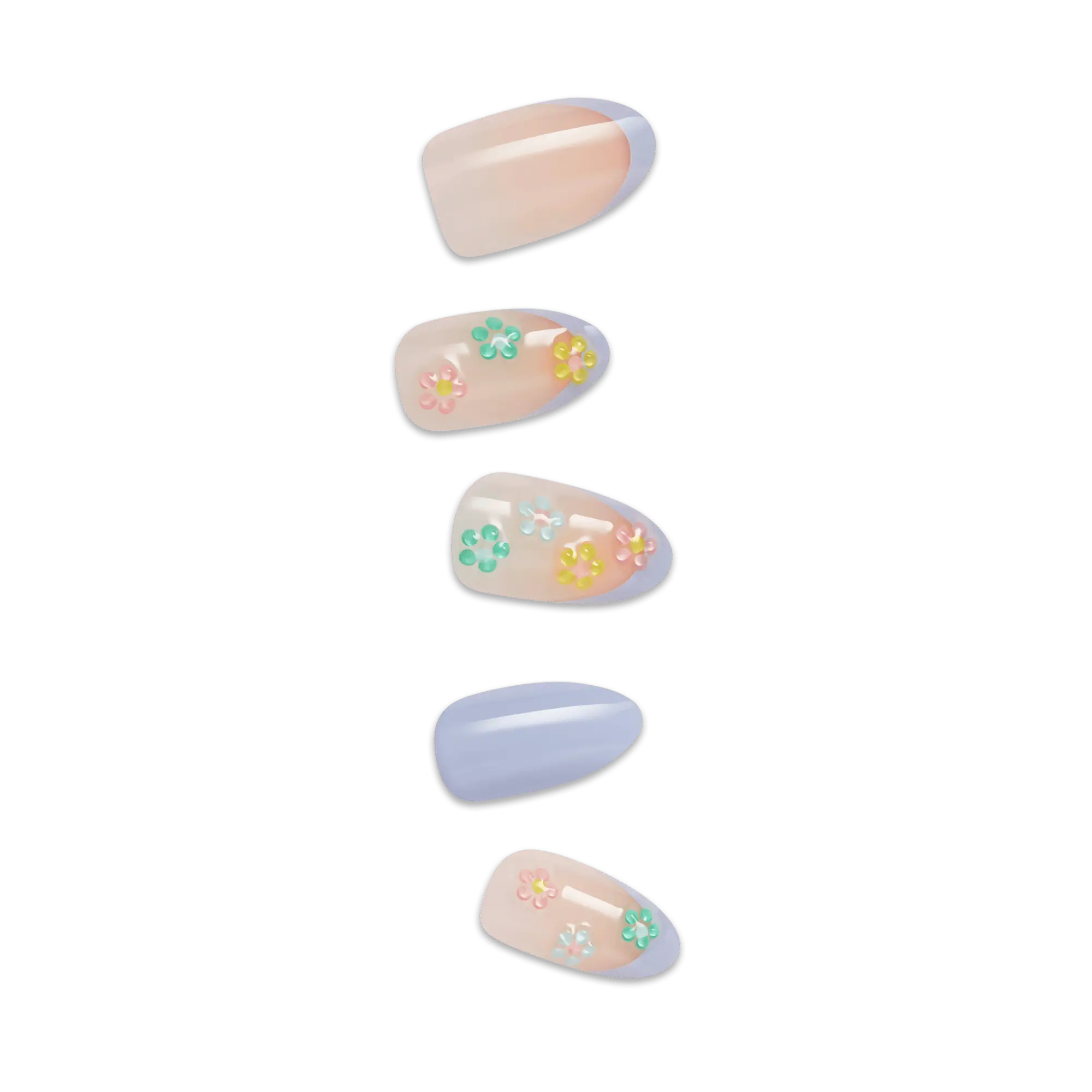 Impress Design No Glue Fake Press On Nails - Pastel Bloom | 3D & Jewel French Design, Multicolor, Medium, Almond, Manicure