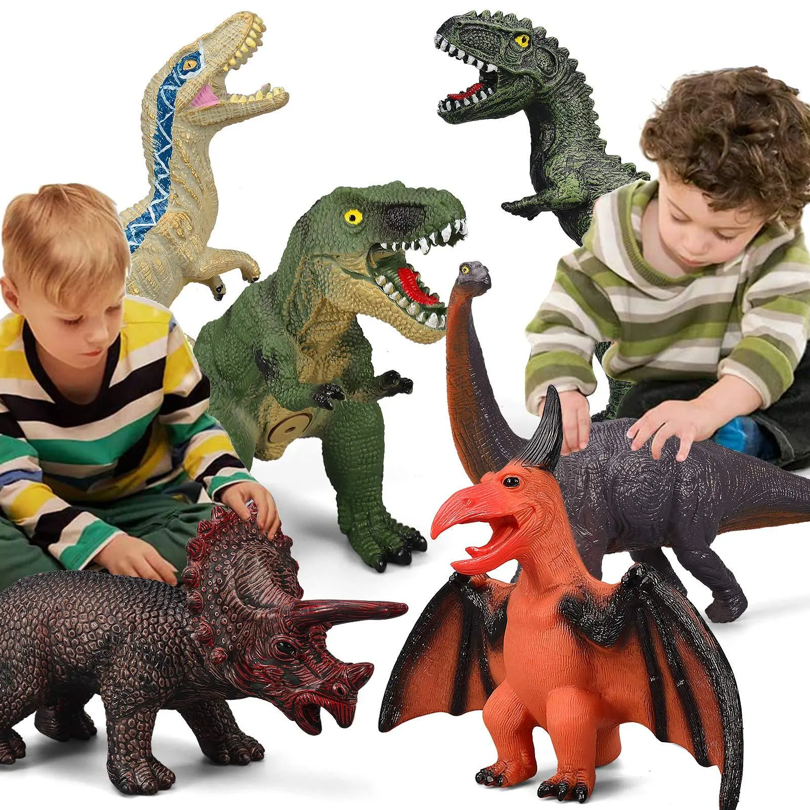 6-Piece Mega-Dinosaur Kit - Tyrannosaurus Rex, Pterosaur, Triceratops, Brachiosaurus, Behemoth, Velociraptor - Realistic, Colorful, Durable Toyset for Kids - Perfect for Birthday Parties, Educational Play, and Dinosaur Science Projects