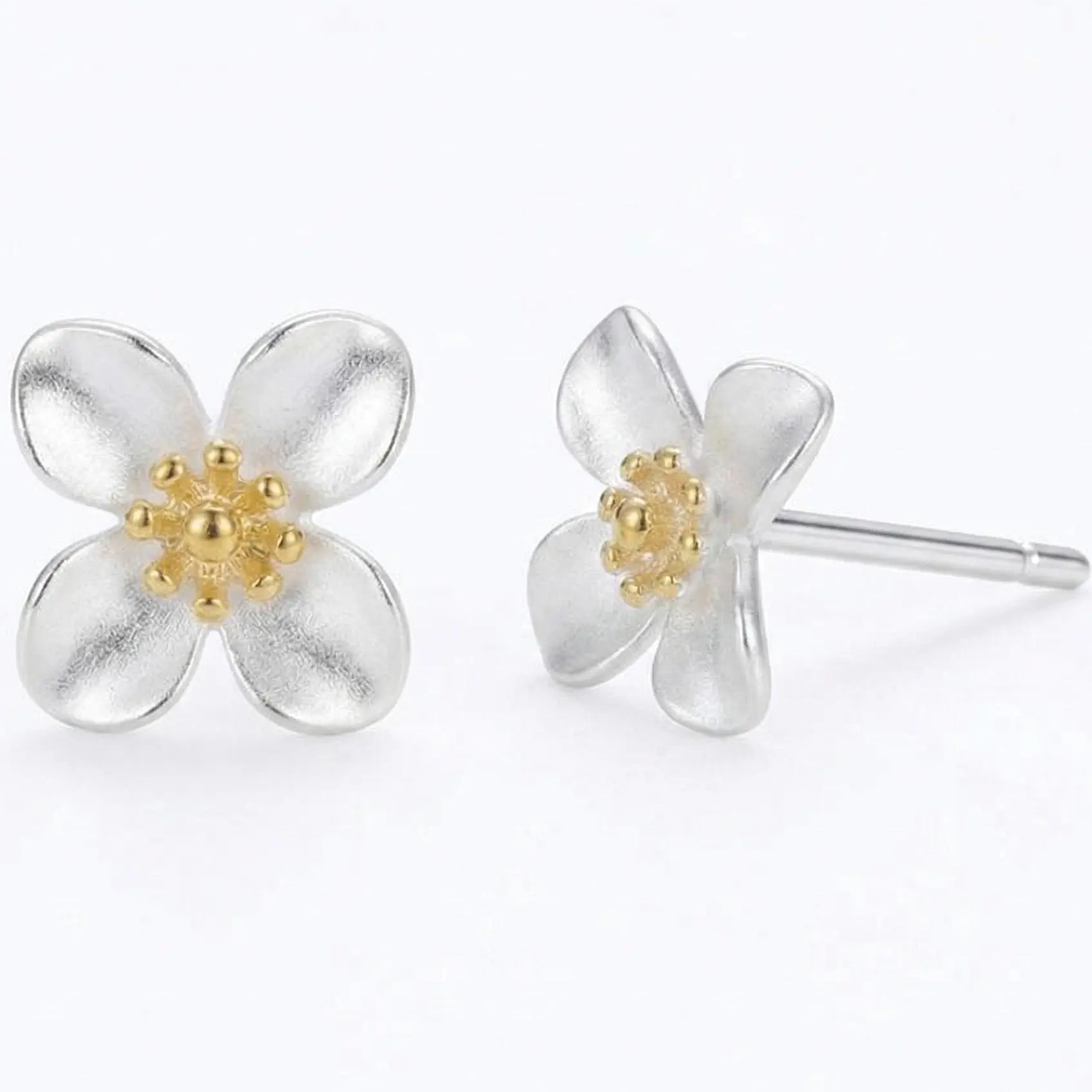Women's Silver-Plated Gardenia Flower Studs Earrings - Comfort Fit Sleeper Earrings, Minimalist Dainty Floral Costume Jewelry for Everyday Wear, Minimalist Earrings,summerwins Studearrings