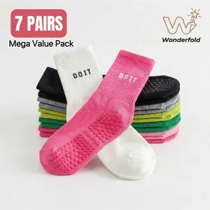 WonderFold 7-Pair Anti-Slip Grip Socks - Breathable Spring Floor Socks for Yoga & Pilates
