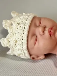 Yvette's Newborn Crown/Tiara Crochet Pattern Kit - Beginner-Friendly DIY Kit with Adjustable Fit 13-14 Inch Yarn-Hook-Scissors & Stitch Markers