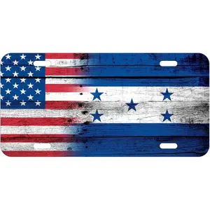 ExpressItBest Aluminum License Plate - Flag of Honduras (Honduran) - Wood/USA