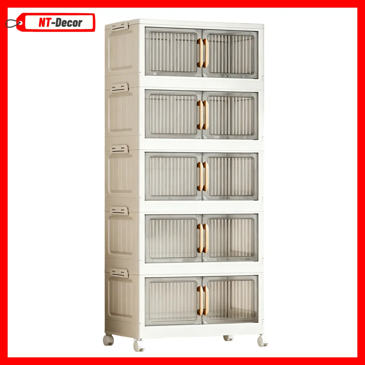 Foldable Storage Box with Lid, 3/5 layers Holders with Wheels for Kitchen Bedroom Bathroom Warehouse Kitchen Home Storage Stackable Organizer