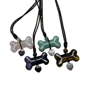 Dog Bone Crystal Necklaces with I Love My Dog Heart Charm for Adults in Assorted Colors