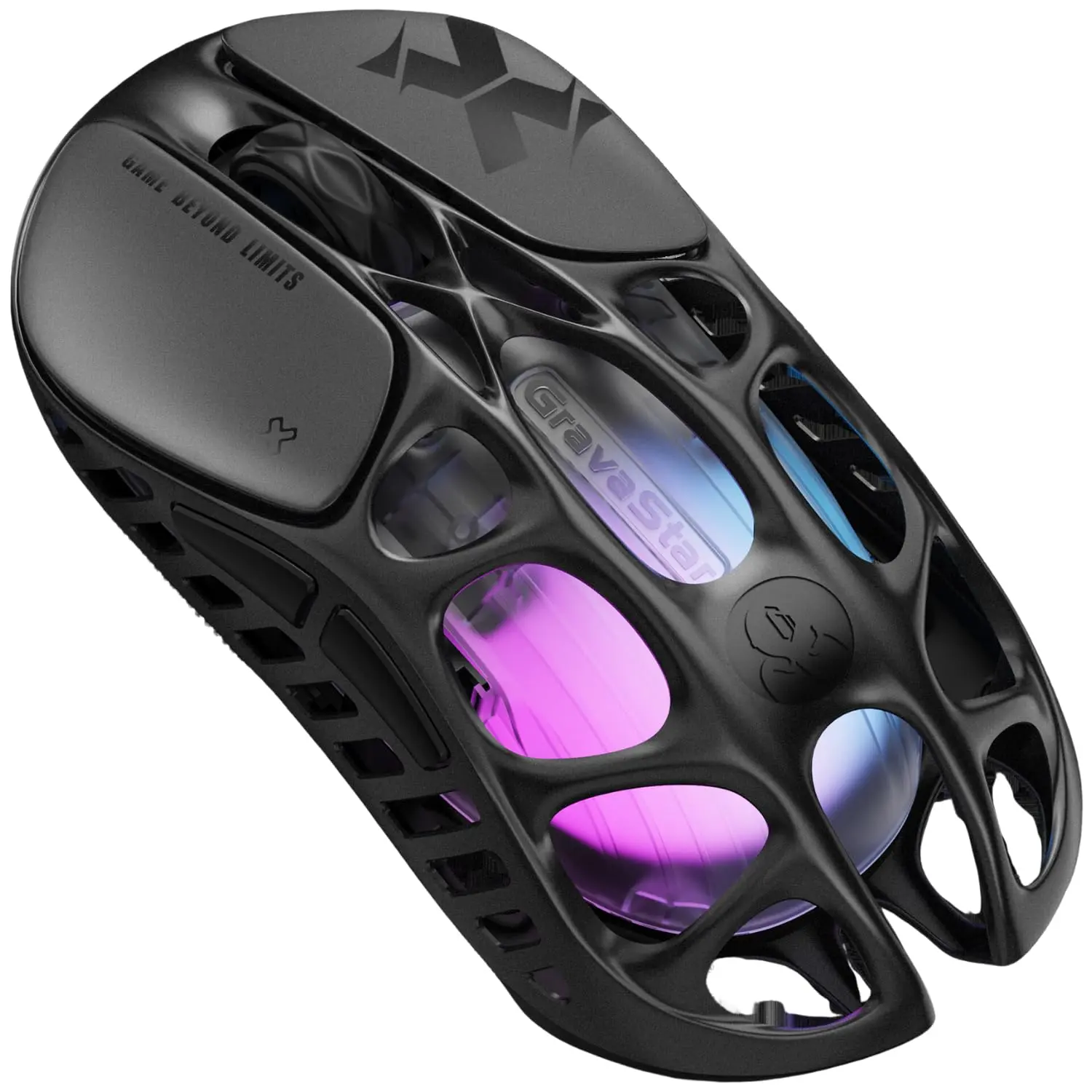 GravaStar Mercury X Lightweight Ergonomic Wireless Gaming Mouse - 32000 DPI High DPI PAW 3950 Optical Sensor, 1000Hz Polling Rate, 49g, Magnesium Alloy Hollow Frame, RGB Lighting, 5 Customizable Programmable Buttons