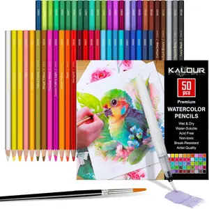 50-Color Professional High Pigment Watercolor Pencils Set with Brush and Water Brush Pen, Hexagonal Shape, Blendable Wet or Dry, Water-Soluble Colored Pencils for Artists and Beginners, Art Supplies