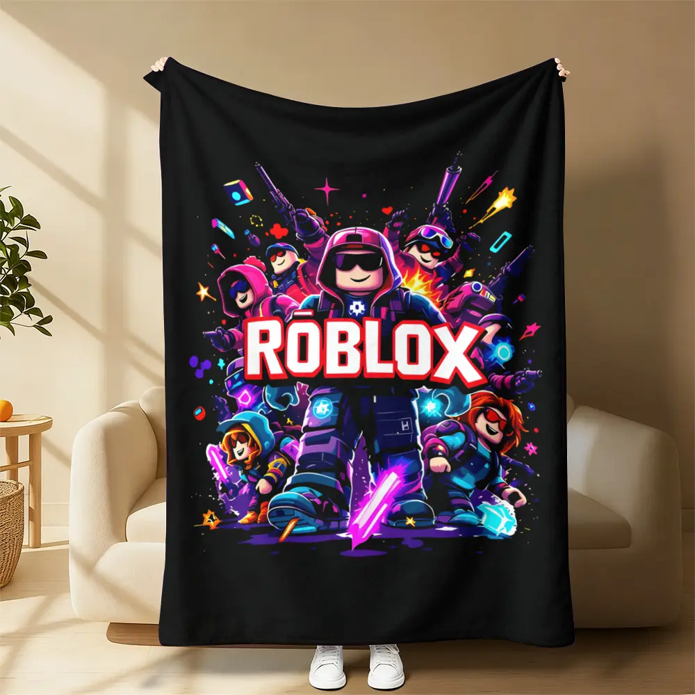 Roblox Blanket, Roblox Character Print Fleece Throw Blanket, Game Avatar Printed Blanket For Sofa Bed Nap Indoor Daily Use, Home Decor Soft Plush Throw Blanket, Birthday Holiday Gift For Boys Girls Roblox Game Fans Collectors