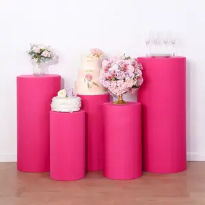 Set of 5 Fuchsia Cylinder Stretch Fitted Pedestal Pillar Prop Covers, Spandex Plinth Display Box Stand Covers - 160 GSM