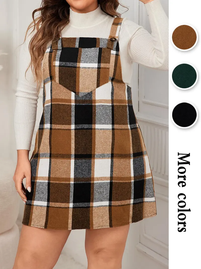 Plus Size Women's Plaid Pinafore Dress Without Top, moo moo dress,Casual  Fitted Style for Fall & Winter, Comfortable Knit Fabric for Everyday Wear