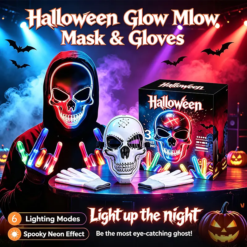 2026 Upgrade Halloween Scary LED Mask LED Skeleton Mask Purge Hacker Mask Glow in The Dark Mask for Halloween Costume Party Creepy Spooky