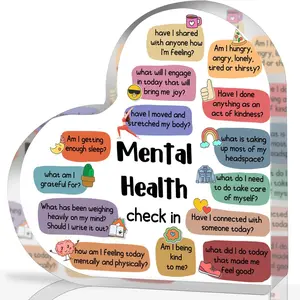 Therapy Office Decor, Mental Health Check In Decorations for School Counselor CBT DBT Therapy Counseling Poster Anxiety Relief Social Psychology Decoration Acrylic heart Plaque