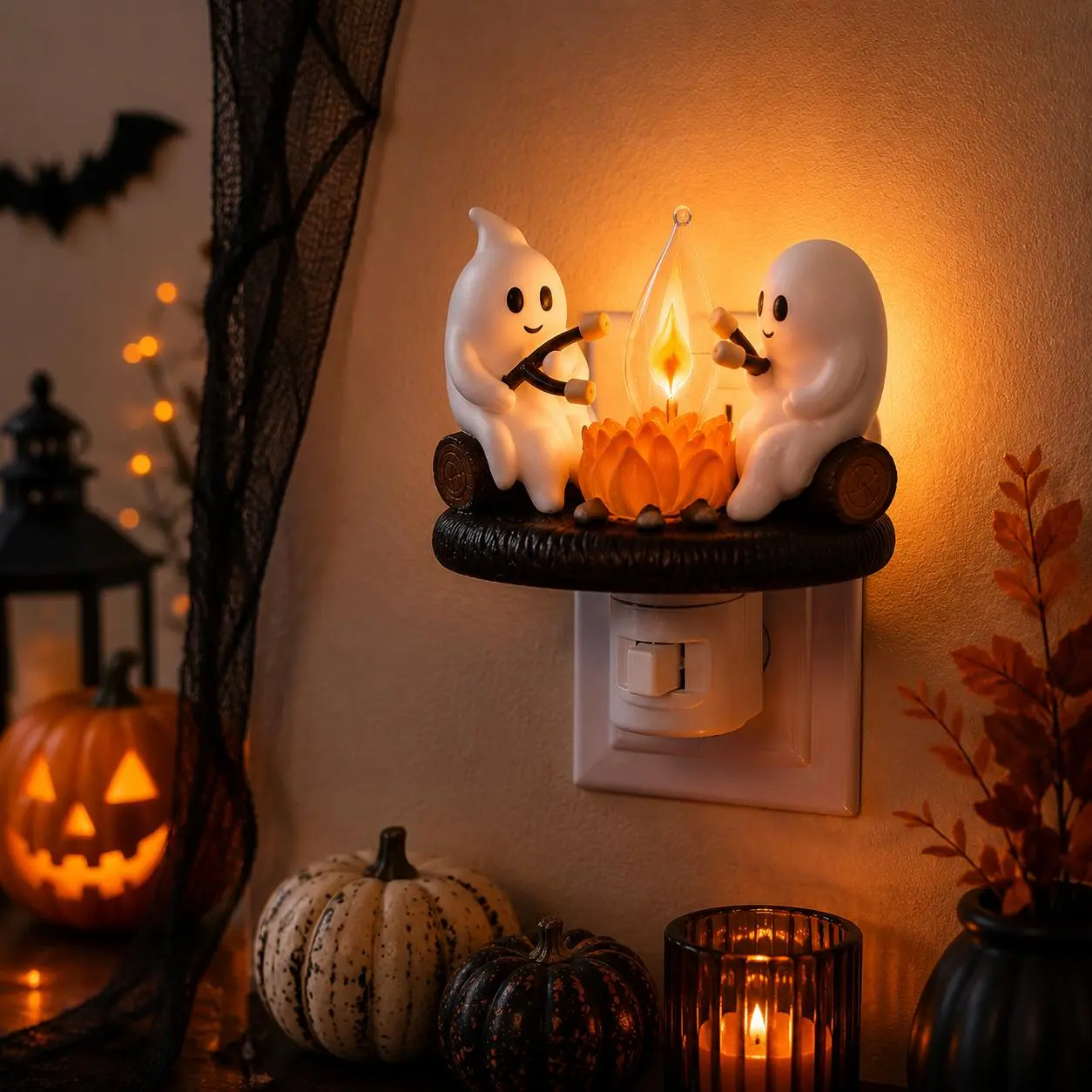 2026 Ghost Campfire Flickering Nightlight, Ghost Campfire Night Light，3D LED Small Faux Campfire Night Light, Funny Halloween Nightlight Indoor Decorations, Spooky Halloween Decor, Halloween Party Decorations, Halloween Gift