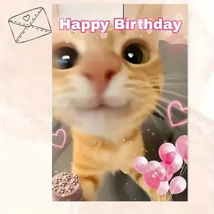 1pc Funny Birthday Card With Envelope (5*7inch), Generous Size, Durable Paper - Cute Kitten Design - Best Birthday Wishes - Unique & Creative Greeting Card - Ideal For Pet Owners, Cat/Dog Lovers, Friends, Parents, Sons & Daughters - Occasion: Birthday