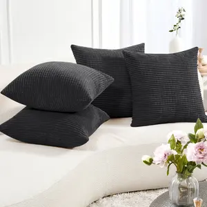 Deconovo 4-Pack Throw Pillow Covers, Soft Corduroy Fabric with Striped Pattern, Perfect for Sofa, Bedroom, and Living Room