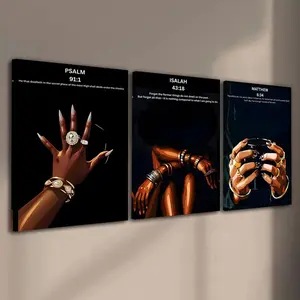 3pcs/Set Wooden Framed, Black Christian Girl Wall Art Poster, Scripture Print Art Canvas, Bible Verse Wall Art Painting, Girl Room Wall Decor, Christian Wall Prints, For Bathroom, Bedroom, Office, Living Room, Home Decoration, Modern Home Decor, Artistic