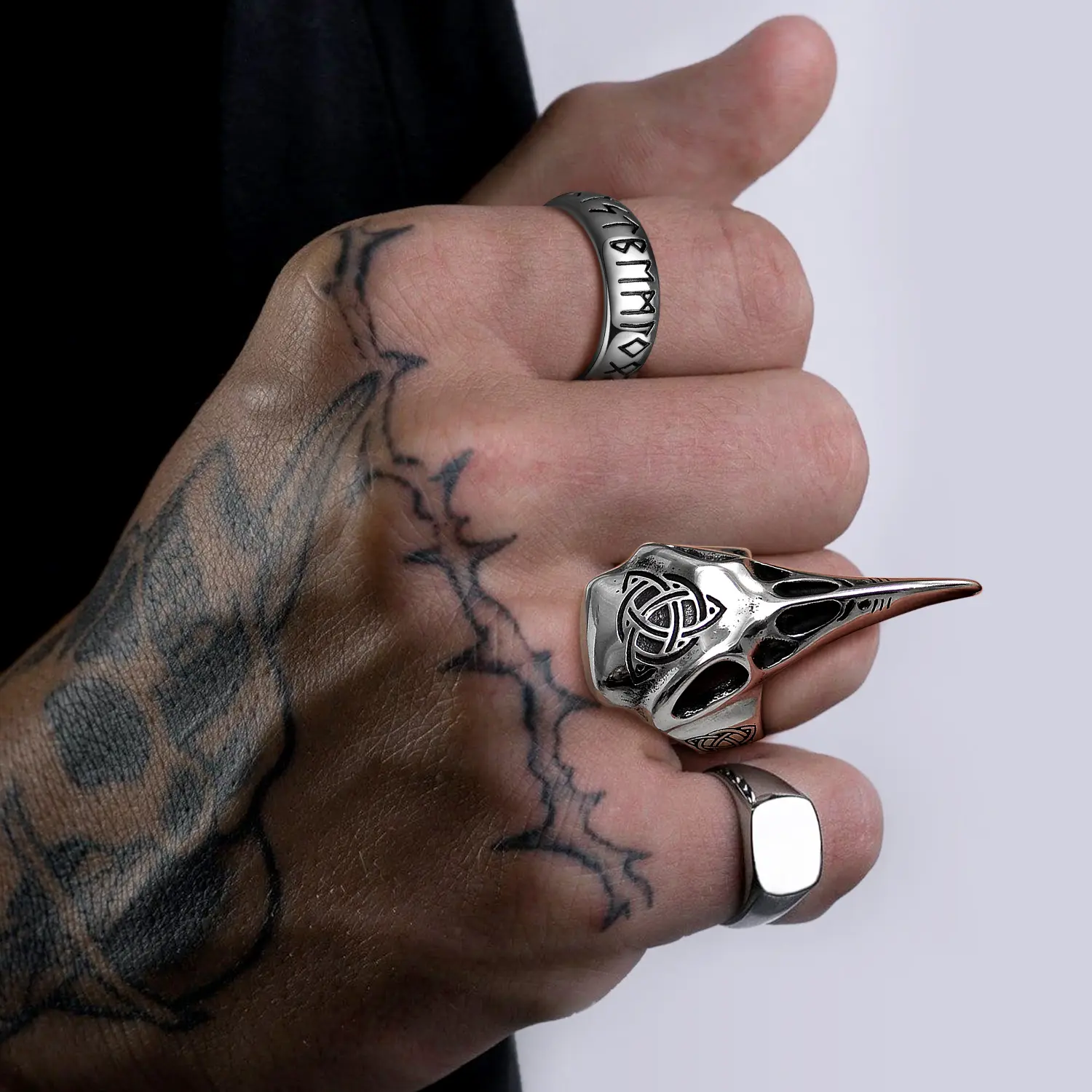 FaithHeart Viking Raven Ring For Men Skull Ring Stainless Steel FaithHeart Viking Raven Ring For Men Skull Ring Stainless Steel