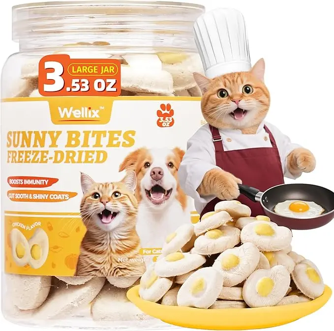Wellix Freeze-Dried Treats for Dogs and Cats - SunnyBites Freeze Dried Chicken Cat Treats for Indoor Cats - Supports Immunity&Gut Healthy for Training Kitten Snack 3.5oz