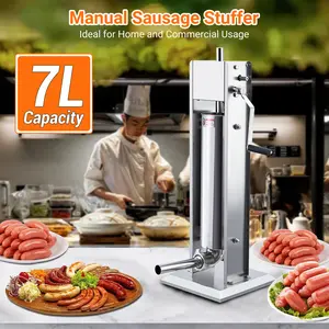 Garvee Heavy Duty Stainless Steel Sausage Stuffer Machine 15LBS/7L Manual Meat Filler With Dual Speed And 4 Stuffing Tubes For Home Commercial Use