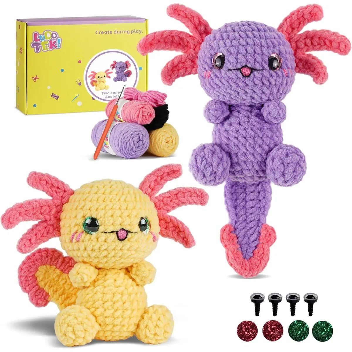 Crochet Kit for Beginners, Crochet Animal Kits,Crocheting Kit for Starters with Step-by-Step Video Tutorials, Beginner Crochet Kits for Adults(2 Pack Axolotl)