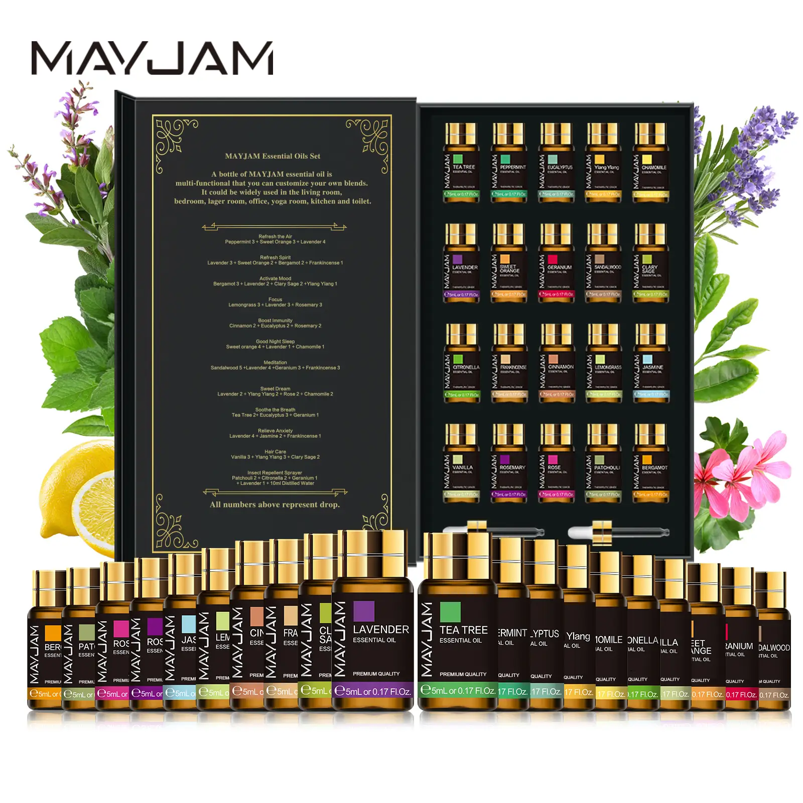 MAYJAM 20pcs Essential Oil Set(Without diffuser), Scented Oils for Home Fragrance, Aromatherapy, Air Freshener, Perfume, Candle, Gifts, BacktoSchool
