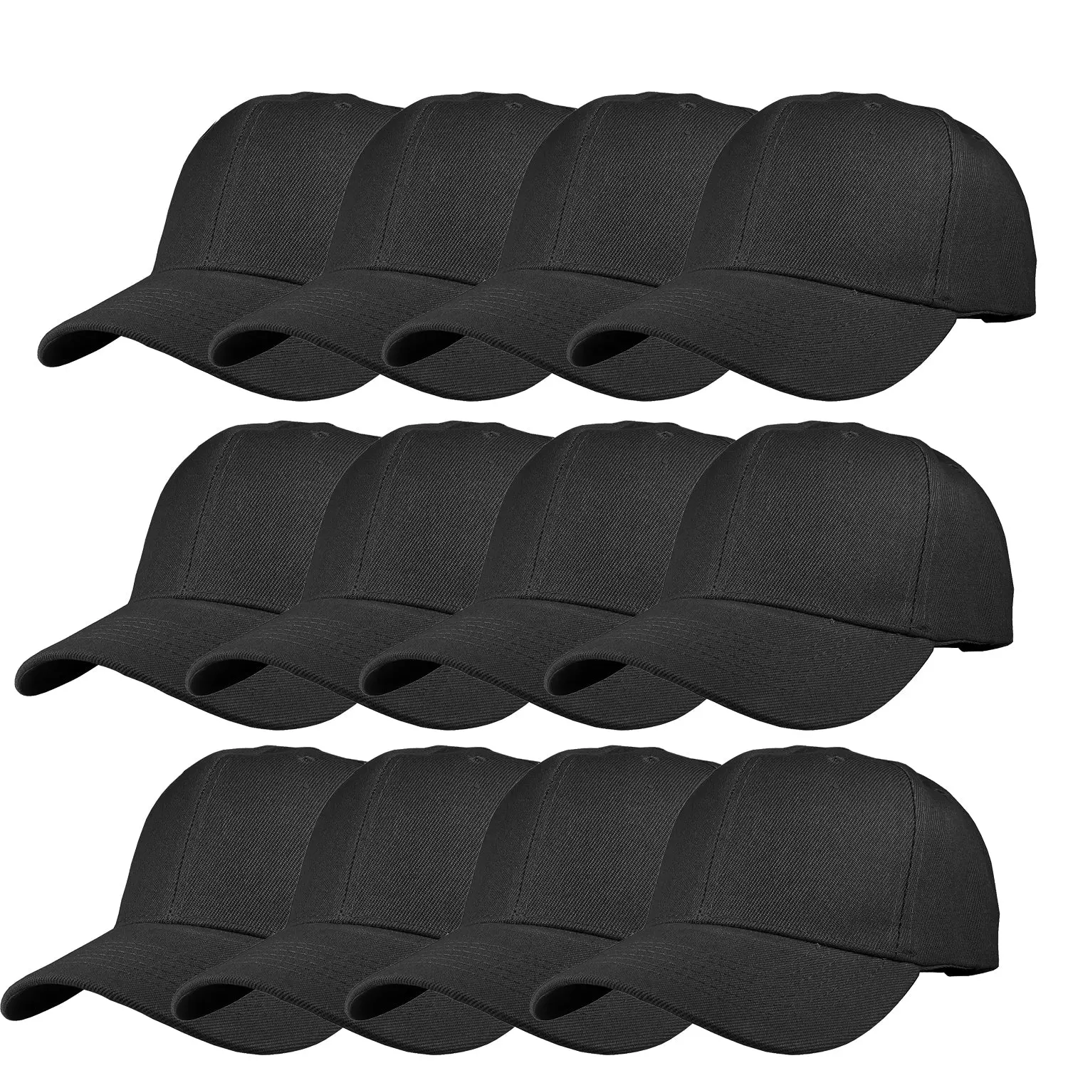 12 Pack Wholesale Unisex Plain Adjustable Baseball Caps Hats for embroidery and printing