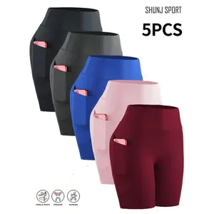 5 Pack Women's Biker Shorts with Pockets, 11" High Waist Black Workout Sports Spandex Shorts for Gym Yoga Running Summer ClothesGift