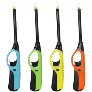 Navpeak Stainless Steel Large Refillable Butane BBQ Lighter Utensils - Adjustable Flame Long-Reach Igniter for Grill, Campfire (Assorted Colors)