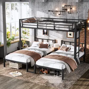 Triple Bunk Bed Twin over Twin & Twin Bunk Beds for 3, Twin XL over Twin & Twin Bunk Bed Heavy-Duty Metal Frame, Noise Free, Black