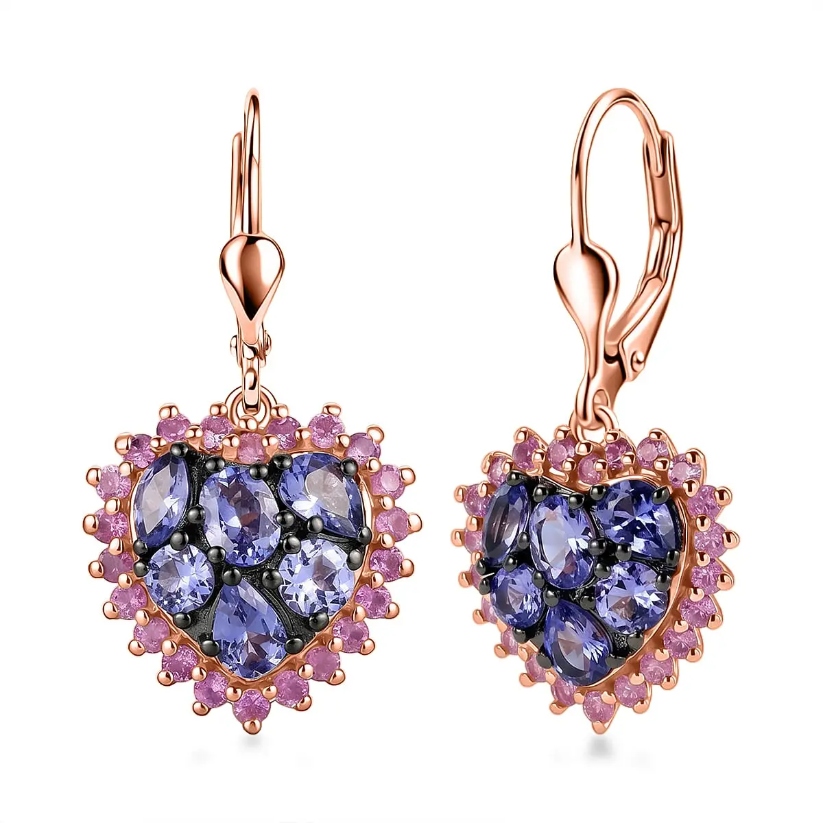 D'Joy Tanzanite, Madagascar Pink Sapphire Earrings in 18K Vermeil RG Over Sterling Silver 2.40 ctw