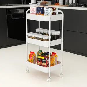 3-tier metal multifunctional mobile cart; a versatile storage cart suitable for offices, living rooms, and kitchens; a mobile storage rack on wheels