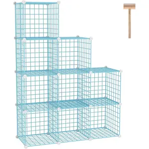 Wire Cube Storage, 9 - Cube Organizer Metal C Grids, Modular Shelves Units, Closet Organizer, Ideal for Home, Office, Living Room, 36.6"L x 12.4"W x 48.4"H, Blue UWCS3009B