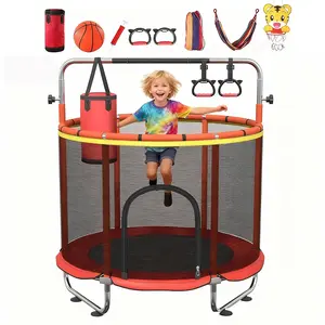 60'' Adjustable Indoor/Outdoor Trampoline with Enclosure Net & Basketball Hoop, No-Gap Safe Design, Perfect Gift for Boys & Girls