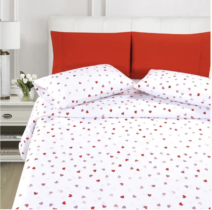 Mocassi 6-Piece Valentina Heart Pattern Comfy Decorative Theme Bedding Set, Hotel Bedding, Silky-Soft Microfiber All Season Bedsheet Sets