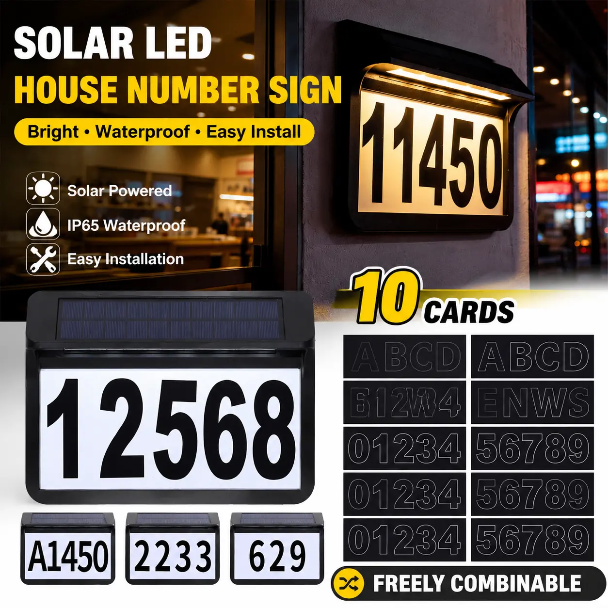 Illuminated House Numbers for Outside - 7.87in x11.81in Bright Backlit Lighted Address Signs for Yard, IP65 Water Resistant Durable Wall-Mounted Home Decor Plaque, Backlit House Numbers