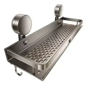 1pc Heavy-Duty Rustproof Shower Caddy with Suction Cups - Space-Saving Wall-Mounted Floating Shelf & Towel Hooks for Shampoo, Soap, and Bathroom Accessories, Durable Metal Design for Modern Bathrooms(Sheets)