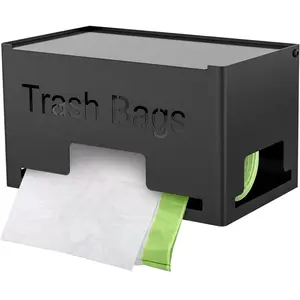 Trash Bag Holder, Metal Trash Bag Dispenser Roll Holder, Kitchen Trash Bag Organizer for Cabinet, Countertop, Wall Mounted or Freestanding, Black