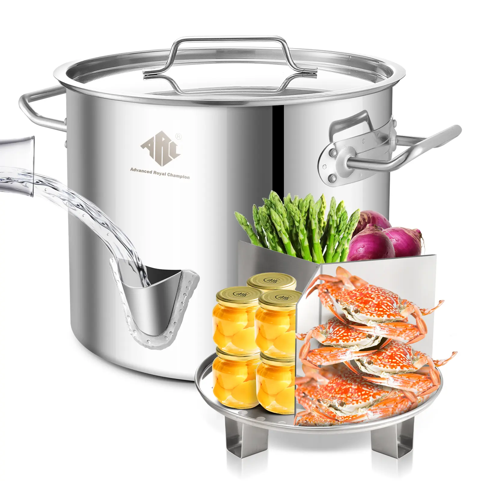 40/52QT Steamer Pot with Easy-fill Water Spout, Stainless Steel Seafood Crab Steamer with Divider and Rack Vegetable Cookware Home Cooking