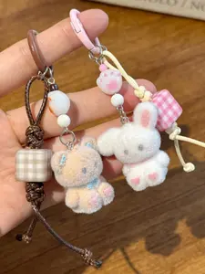 Cute Rabbit Bear Plush Keychain, Versatile Bag Camera Charm, Simple and Stylish Accessory, Perfect for Daily Use, Handmade Assembly
