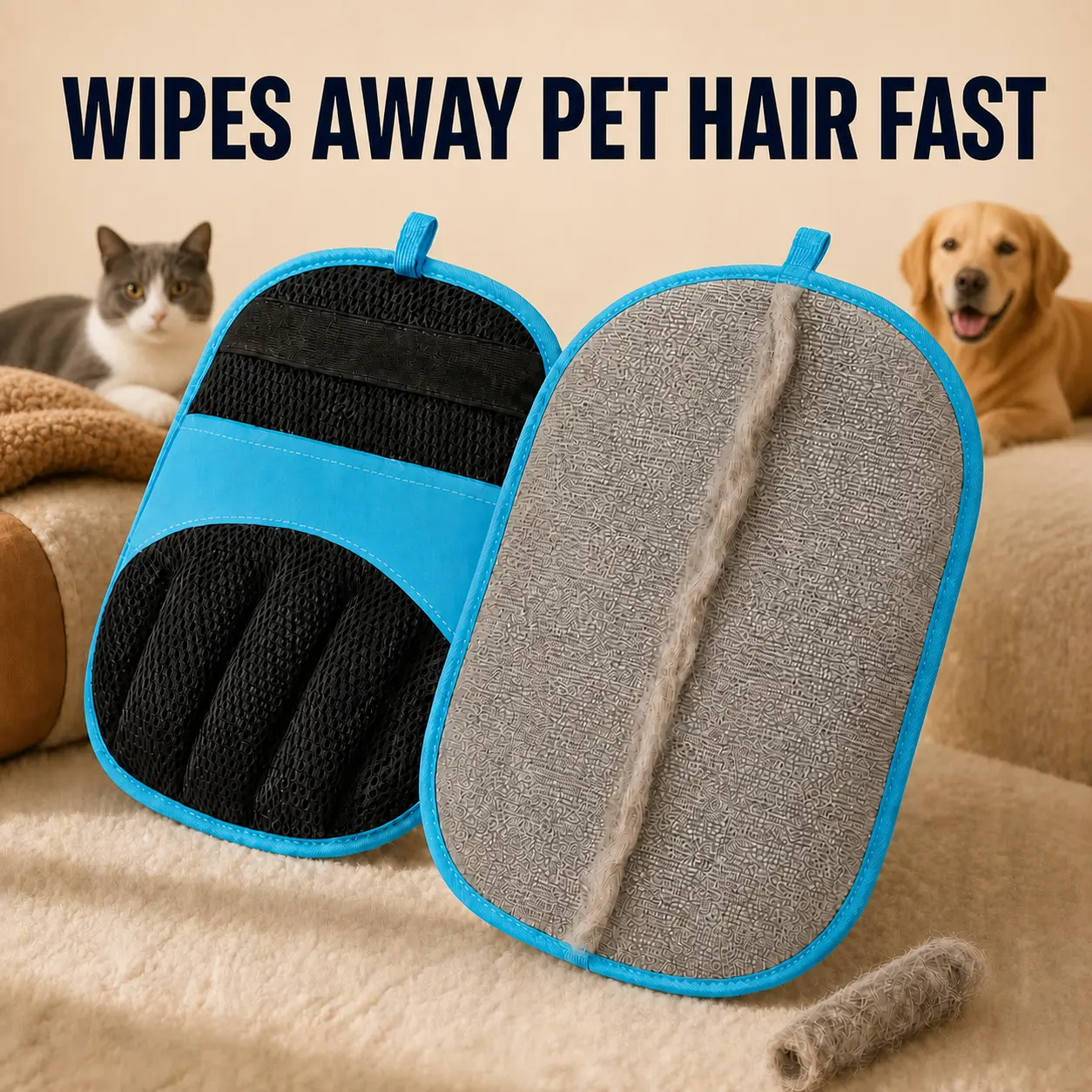 PAWSURD Reusable Electrostatic Pet Hair Remover Glove - 5-Finger Universal Fabric Cleaner, Directional Quick Clean Tool for Couch, Carpet, Car Seats, Washable No-Refill Mitt That Removes Hair for Cats & Dogs