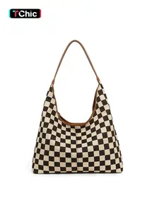 Large-Capacity Checkerboard Tote Bag Daily Bag For Travel And Shopping Shoulder Bag With Inner Pocket, Durable Polyester Material, Lightweight Tote Bag, Checked Pattern Tote