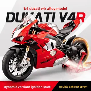 1:6 Ducati V4R electric motorcycle model, capable of starting, with flashing lights, chain-driven, rear wheel rotation, supports adding fuel to the fuel tank. It is an excellent choice for collection and gift giving.