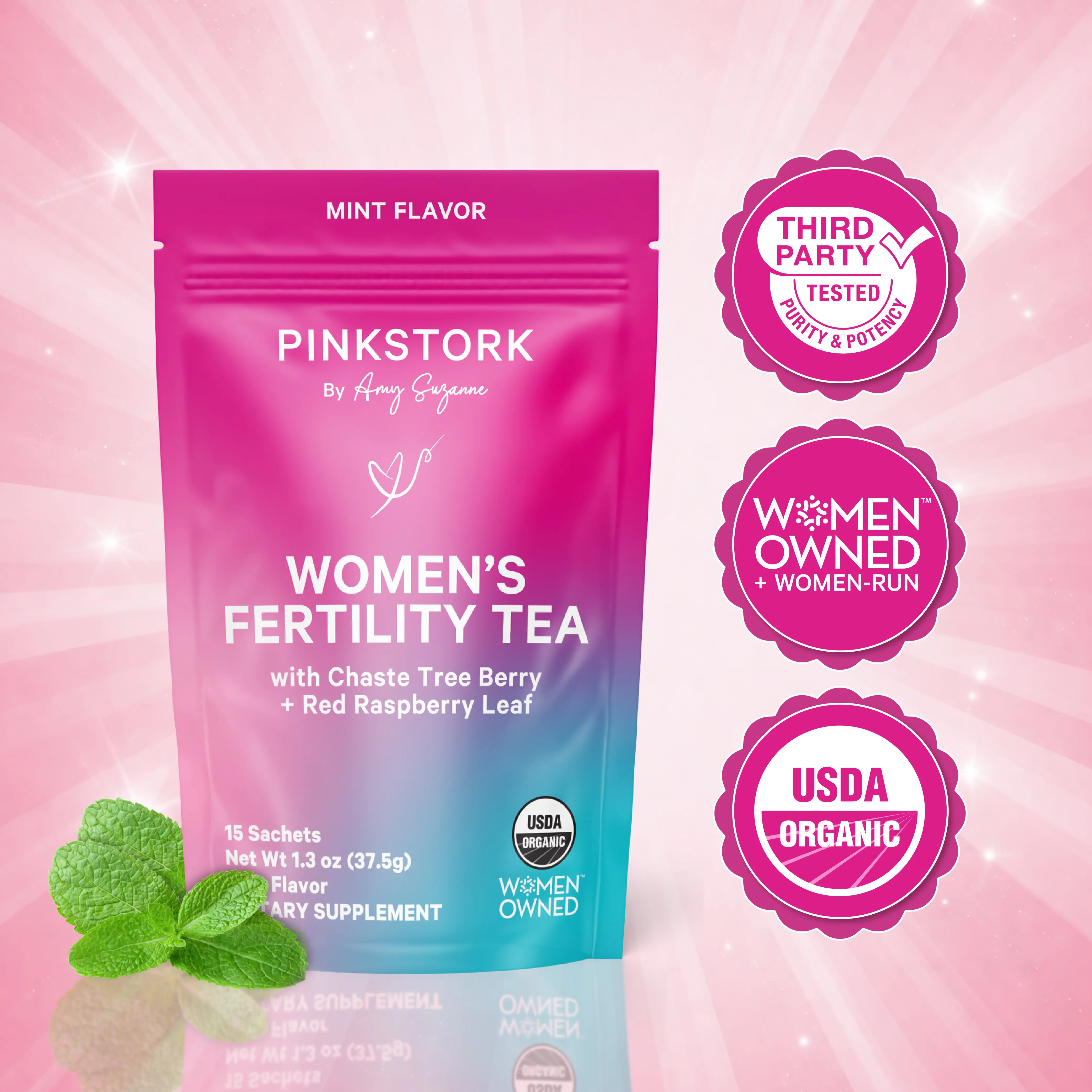Pink Stork Organic Herbal Fertility Support | Vitex + Red Raspberry Leaf | 3 Flavors Available | TTC + Cycle Support for Women