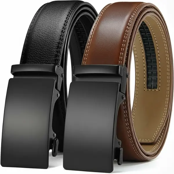 HAGIG Men’s Ratchet Belt 2 Pack – Adjustable Automatic Buckle Leather Belts with Matte Black Buckle