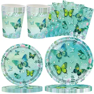 80-Piece Butterfly Party Decoration Set, Butterfly Plates Napkins Utensils, Paper Cup Flowers Butterflies Birthday Decorations for 20 Guests