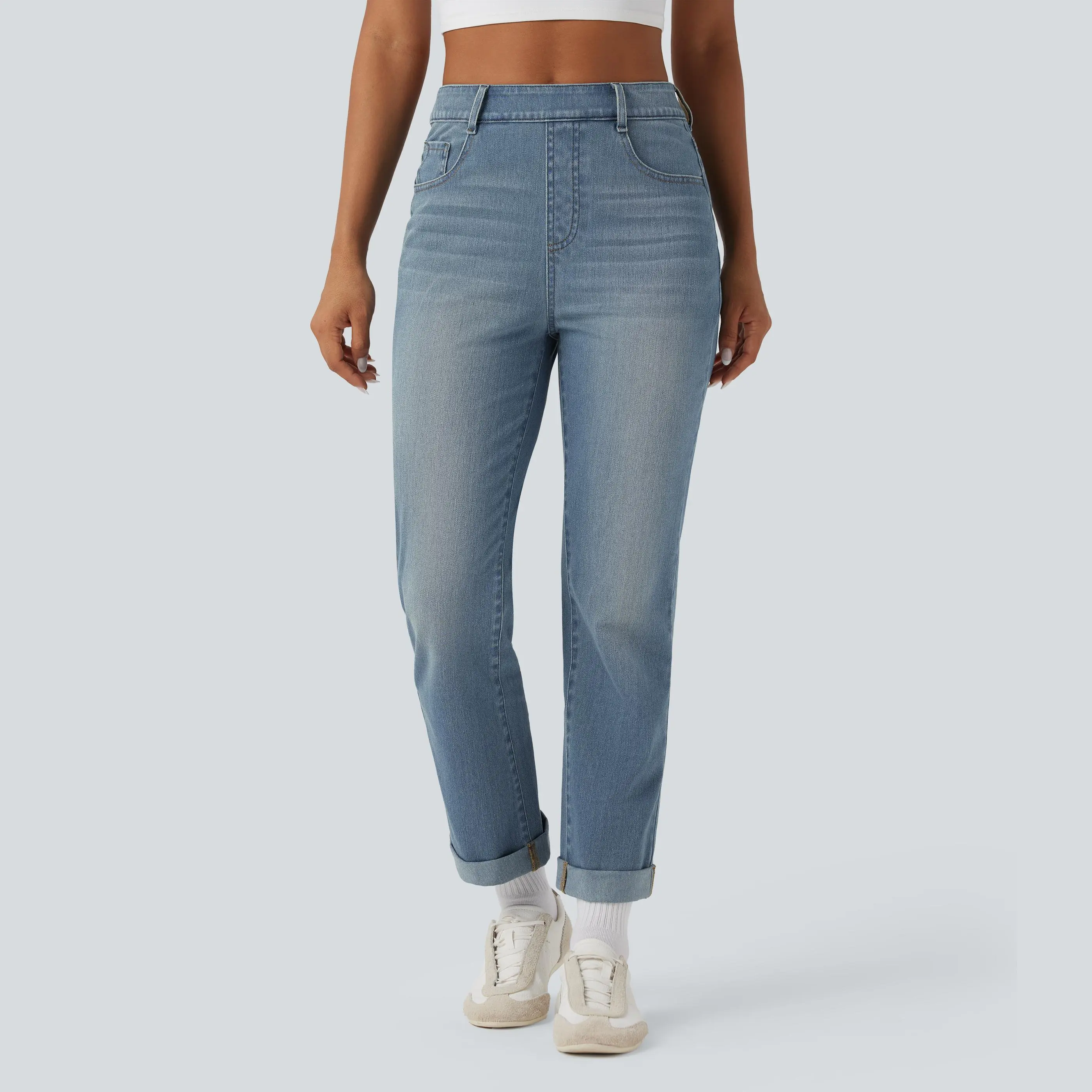 Halara Flex™ High Waisted Rolled Hem Casaul Slim Jeans with Pockets
